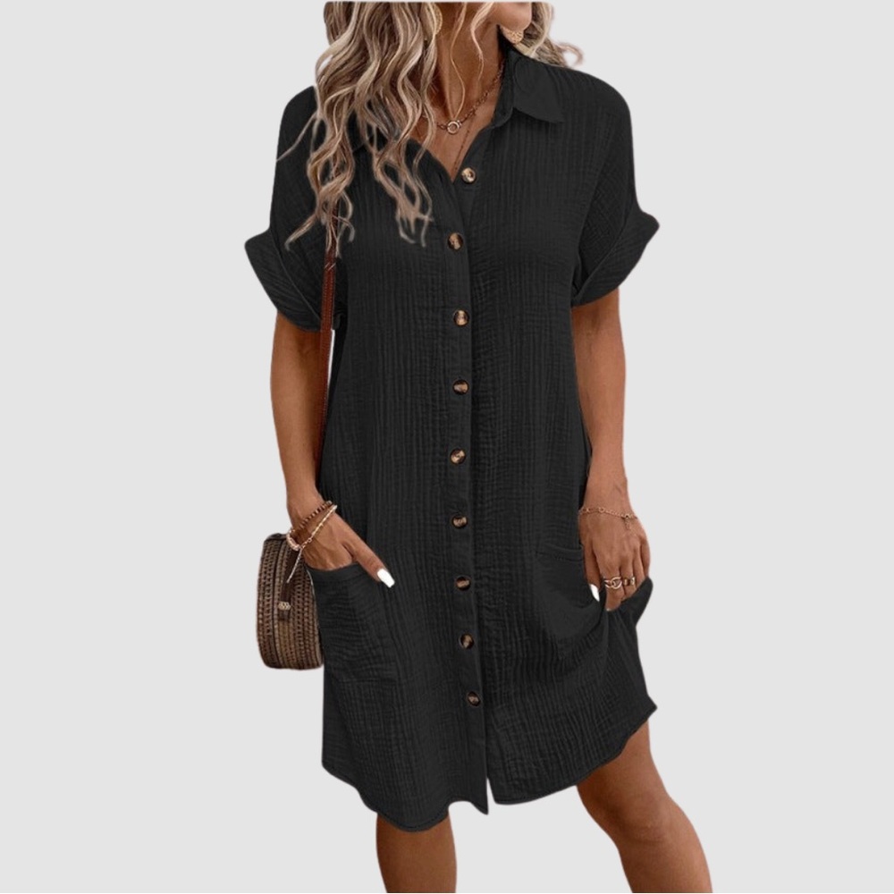 GRAYSON & PORTER Black Cotton IRIS Button Up Shirt Dress Sz L